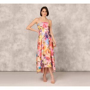 Aidan Mattox Adrianna Pappel Metallic Floral Jacquard High Low Gown Pockets  Pin